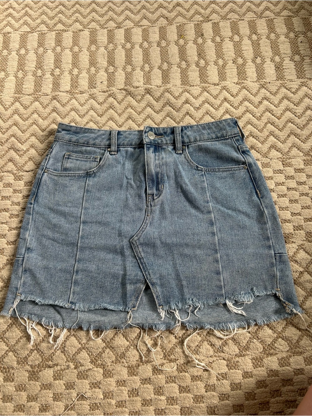 PacSun Light Blue Denim Mini Skirt with Frayed Hem